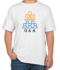 White Cotton T-Shirt with 'Q & A' Text for Press Conferences | Sizes S, M, L