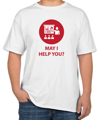 White Cotton T-Shirt with 'May I Help You?' Text | Sizes S, M, L