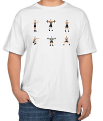 White Cotton T-Shirt with Gym Warm-Up Icons | Sizes S, M, L