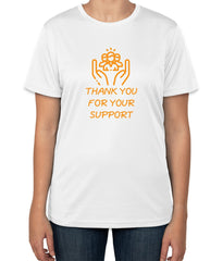 White Cotton T-Shirt with 'Thank You for Your Support' Text and People Icon | Supporter Apparel | Sizes S, M, L