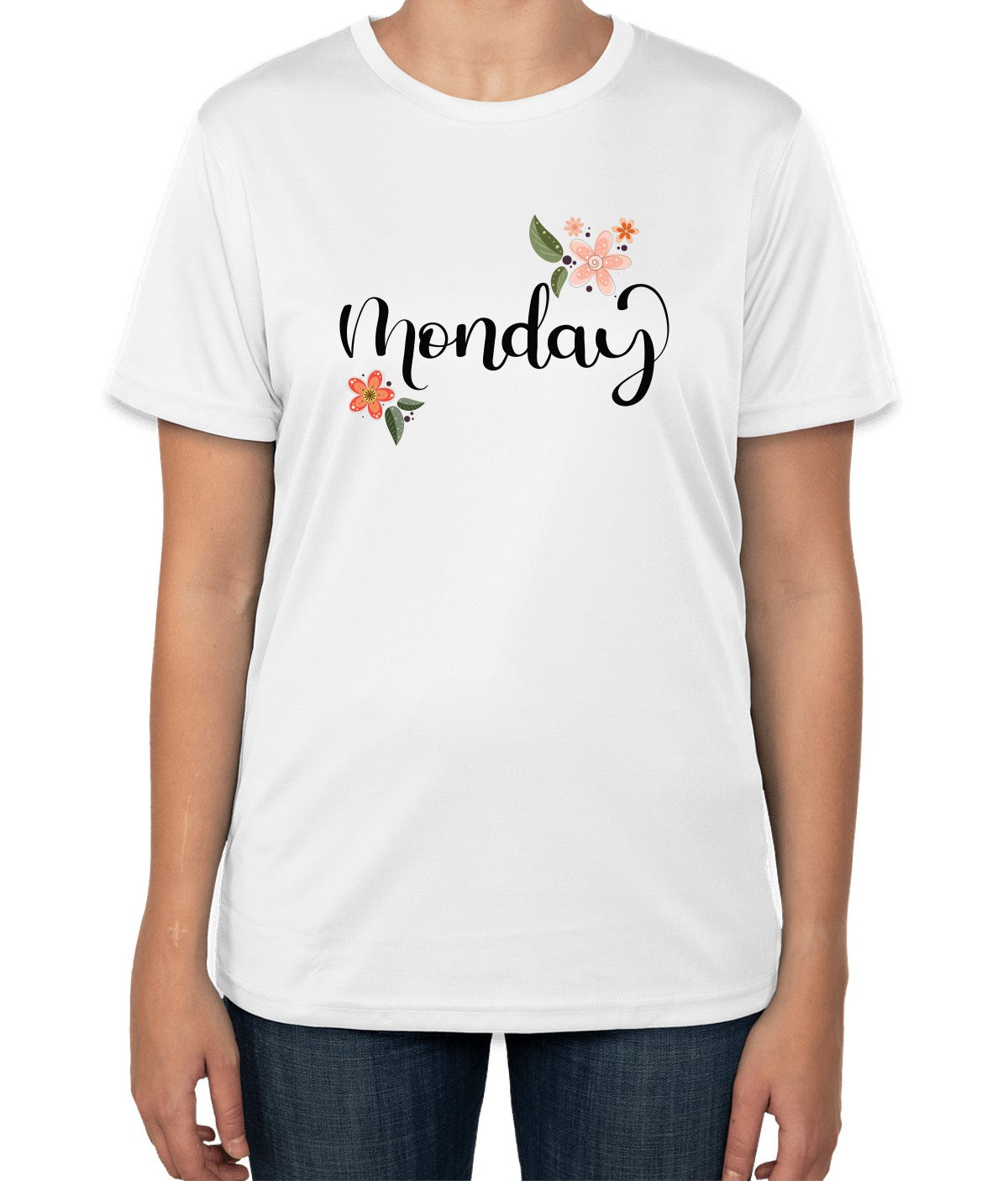 White Cotton T-Shirt with 'Monday' Text | Daily Routine Wear | Sizes S, M, L