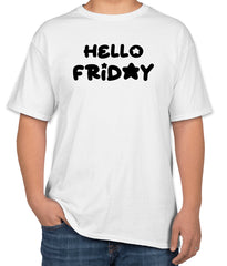 White Cotton T-Shirt with 'Hello Friday' Text | Casual Friday Wear | Sizes S, M, L