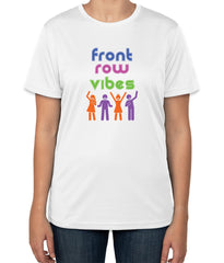 White Cotton T-Shirt with 'Front Row Vibes' Text and Icons | Concert & Live Show Apparel | Sizes S, M, L